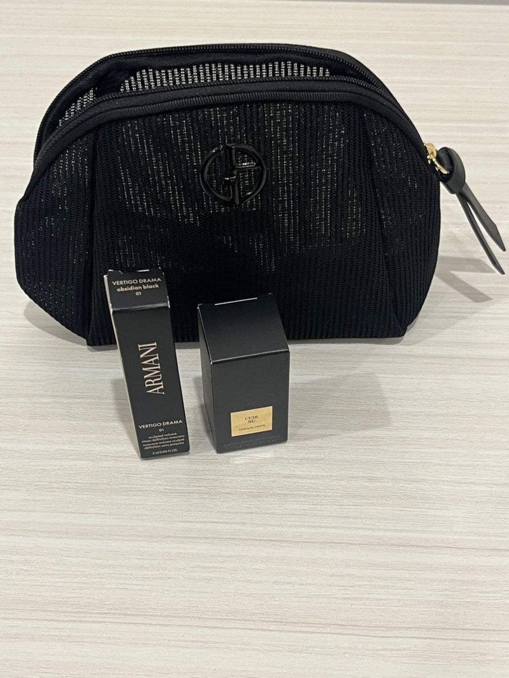 Giorgio Armani Black Mesh Cosmetic Pouch with Logo